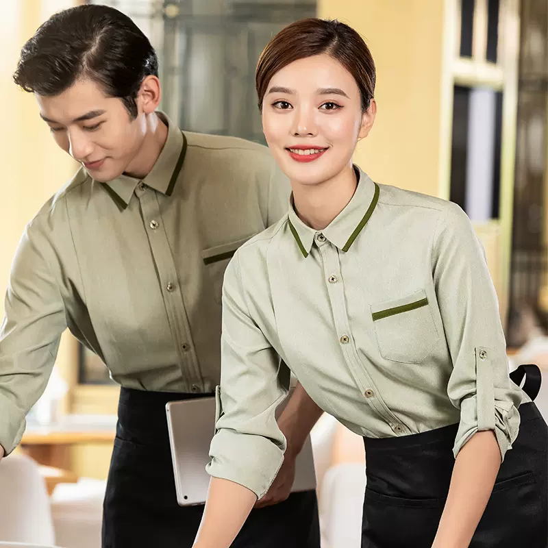 高端餐饮工作服女秋冬长袖服务员衬衫西餐奶茶咖啡厅酒店前台衬衣
