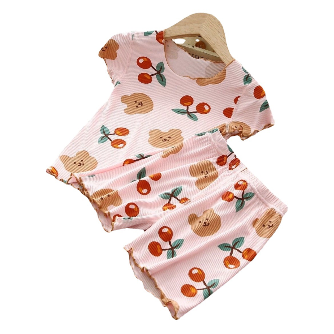 Pijamas para niños pantalones de manga corta para niñas de verano ropa de bebé de moda para niñas delgadas traje de verano de seda de hielo