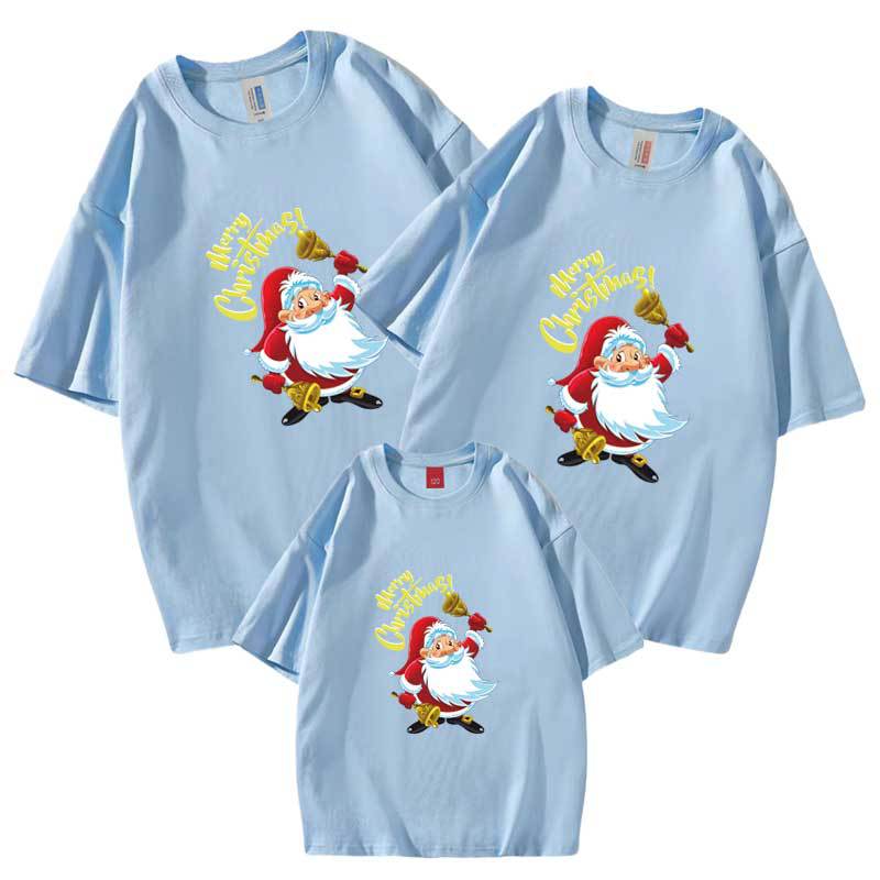 Navidad padre-hijo ropa para una familia de tres o cuatro Festival de dibujos animados de la familia Camiseta de manga corta de la clase de los niños uniforme actividad infantil bebé Cruz