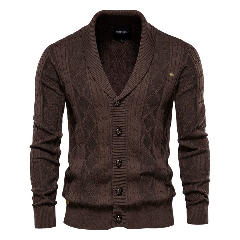 Мужской кардиган с V-образным вырезом, длинным рукавом, модный утолщенный вязаный жакет в японском стиле для молодежи, повседневный