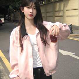 小香风甜酷麂皮绒棒球服外套女春秋季小个子学生宽松休闲工装夹克