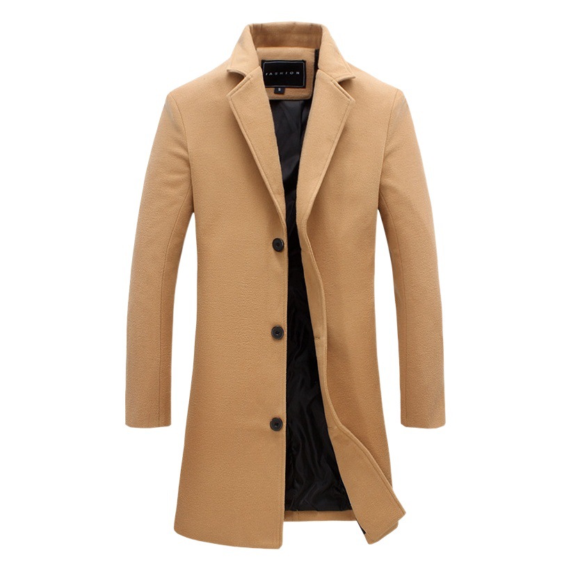 Abrigo de lana Comercio exterior Otoño e Invierno nuevos hombres de moda coreana delgada gabardina de longitud media abrigo de lana al por mayor image 1
