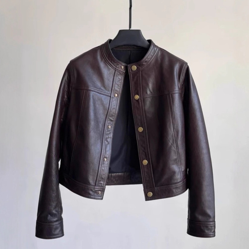 Stylish Early Autumn Pu Leather Jacket Hong Kong Style Loose Short Petite Biker Jacket Top 7302