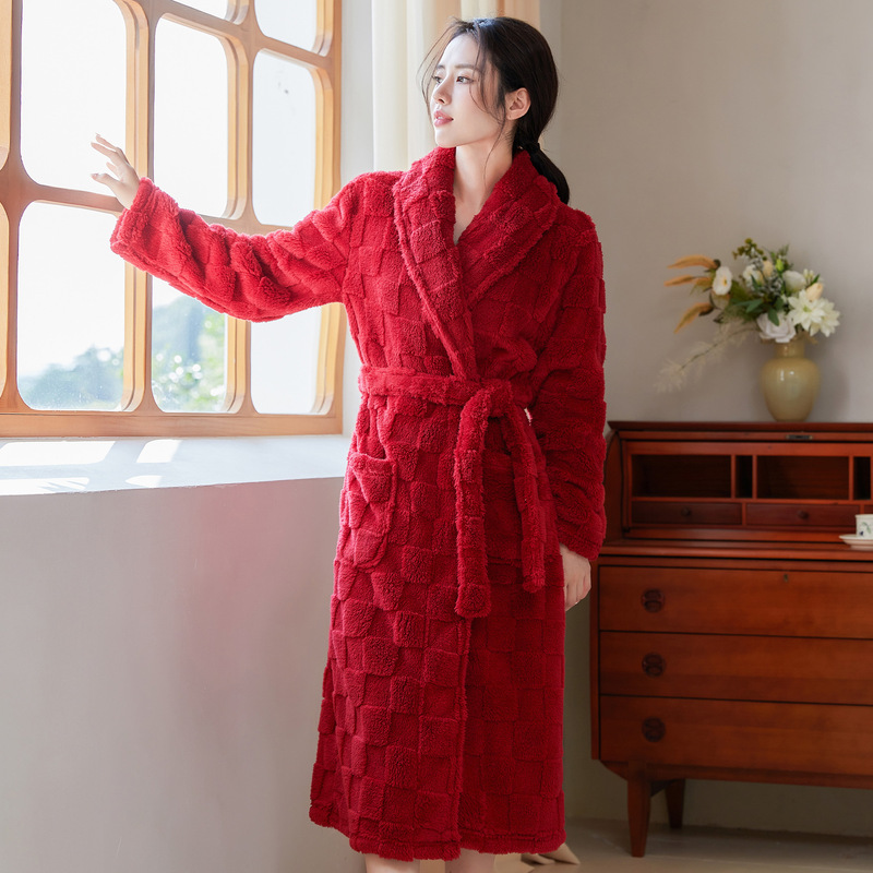 工厂特价情侣法兰绒睡袍冬加厚保暖家居服男女浴袍长款珊瑚绒睡衣|undefined