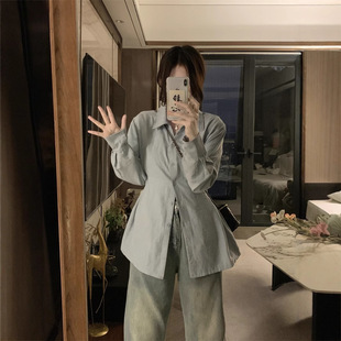 plus size French Elegant Design Sense Tight Waist Slim Shirt Slight Chubby Mid-length Buckle Top