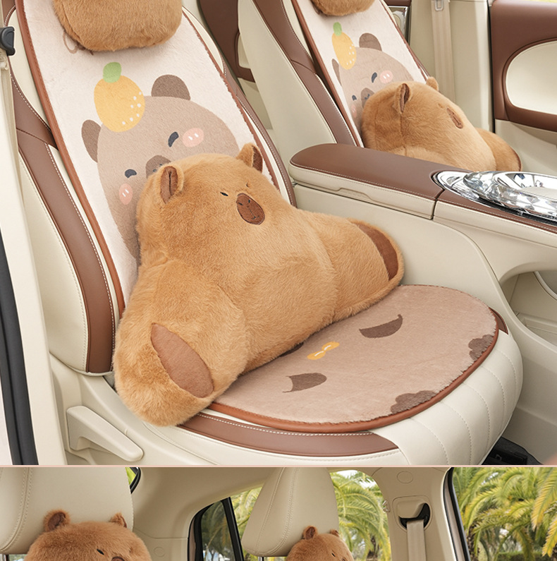 Winter car waist support Kapi Barra car headrest neck pillow cartoon cute plush car pillow pillow