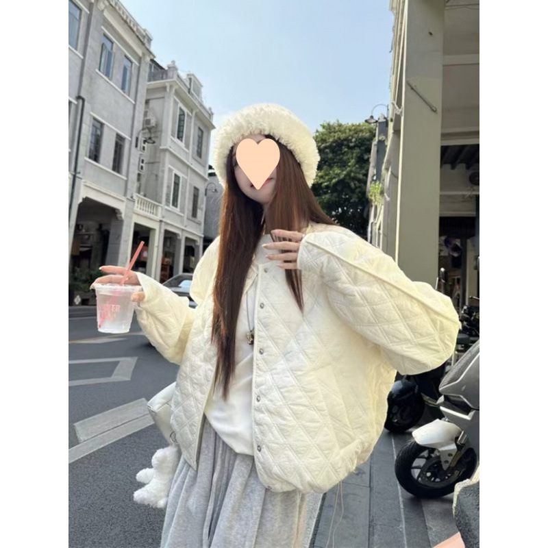 Thin diamond cotton coat for women 2025 winter new small person design loose short niche cotton coat trendy