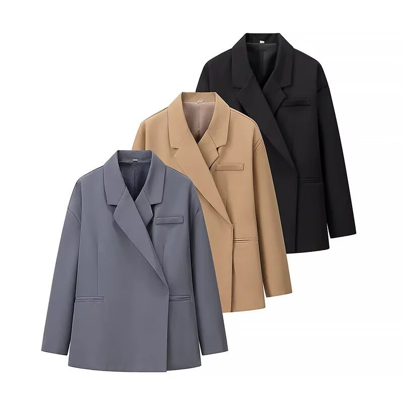 Loose-Fit Women's Blazer, Classic European City Western Style Jacket, S–L, Black/Gray/Khaki