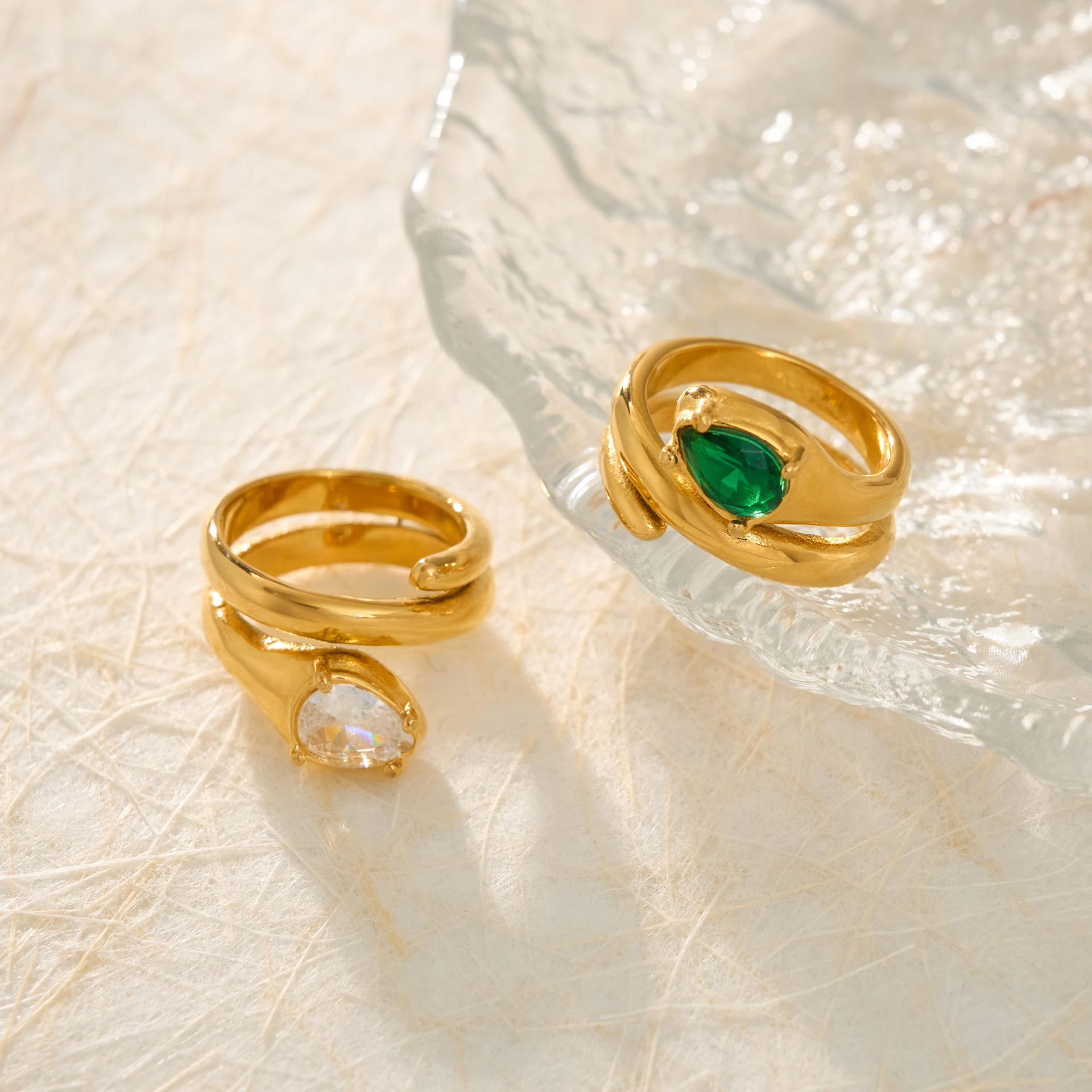 Gold Plated Design Wholesale Jewelry Elegant Lady Snake Titanium Steel Gold Plated Rings