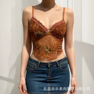 欧美枫叶印花辣妹吊带背心内搭春夏法式设计感小众外穿短上衣女装