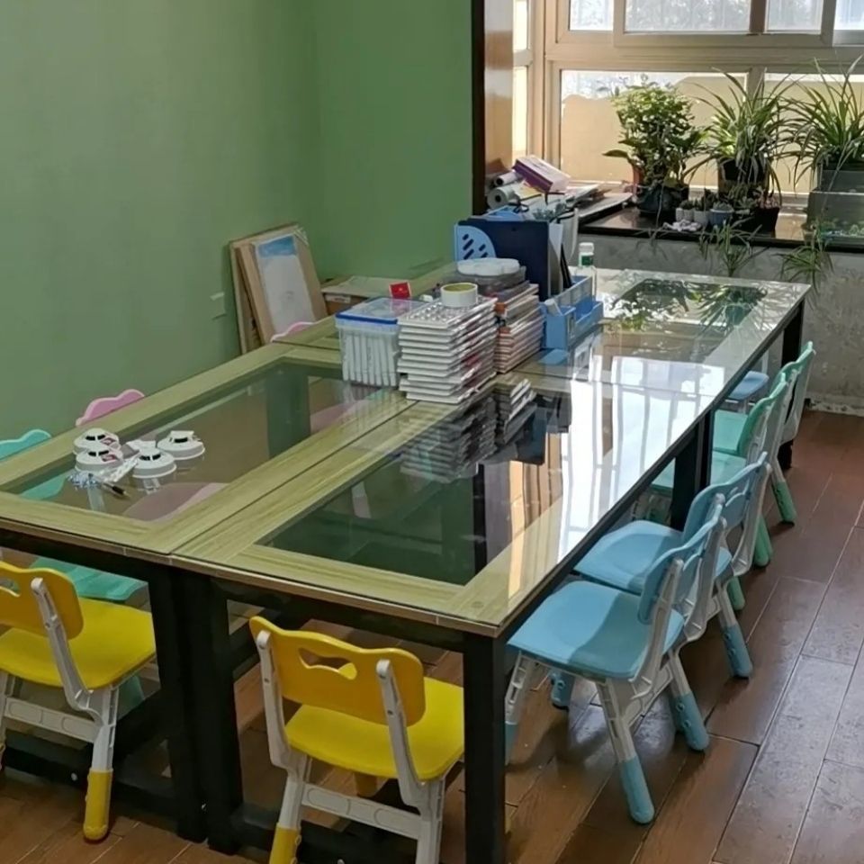 玻璃幼儿园桌子儿童手工桌书法画室桌子学生补习辅导培训班课桌椅