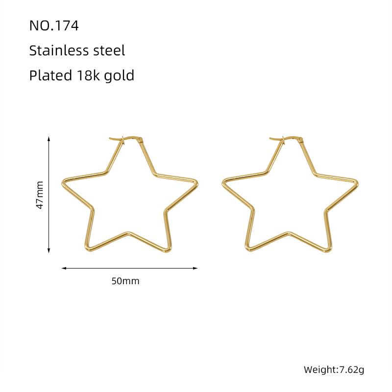 Pendientes de acero inoxidable exagerados geométricos europeos y americanos transfronterizos Pendientes de estrella de cinco puntas simples y versátiles de acero de titanio chapado en oro