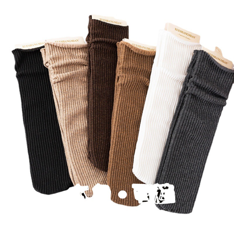 Grueso de las mujeres gruesas rayas sueltas curling calcetines calientes serie marrón color sólido mediados de la pantorrilla calcetines de fábrica al por mayor