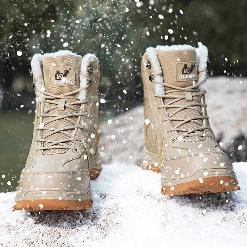 Nuevas botas de nieve al aire libre de invierno transfronterizo con terciopelo calentamiento zapatos de algodón de alto nivel antideslizante y resistente al desgaste zapatos de hombre impermeables de montaña