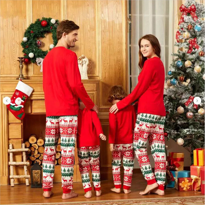 Conjunto de pijama de manga larga con estampado de alce navideño para mujer, ropa para el hogar para padres e hijos_voghion.com