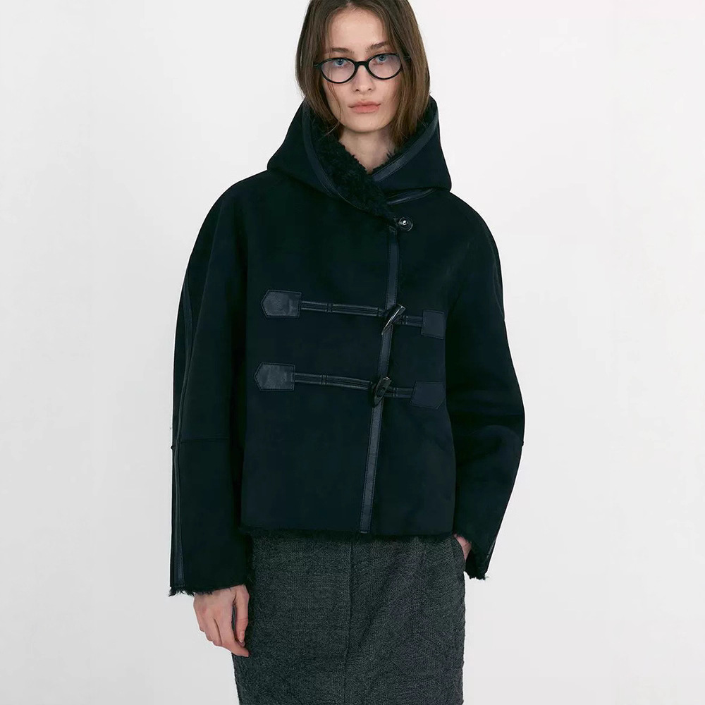 In Stock, Reversible Short Tweed Jacket for Women, 2025 Autumn and Winter, Hooded, Warm, Korean Style Top, Low Class*C