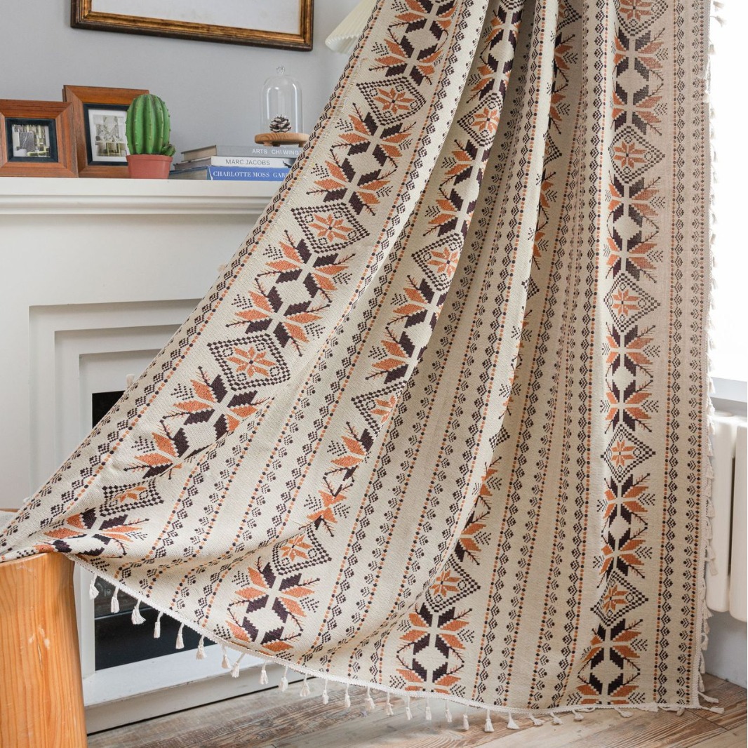 Yiman Qiyun Curtain Jacquard Tassel Kitchen Curtain American Country Bay Window Rose Flower Semi-Shaded Factory Direct Supply