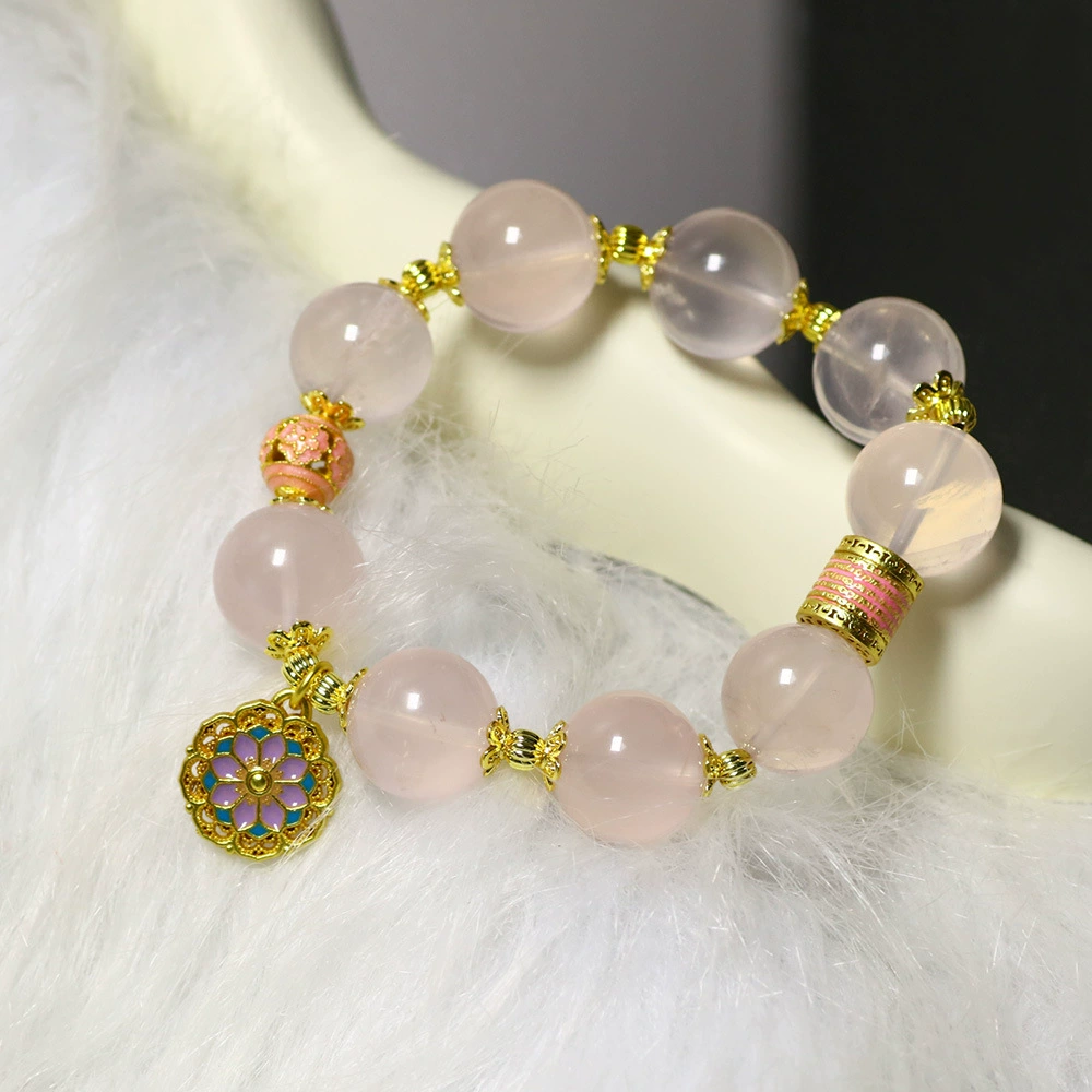 Браслет из натурального камня розового кварца, элитный дизайн, модный и универсальный брачный браслет 14 мм храм молитвы за мир и здоровье