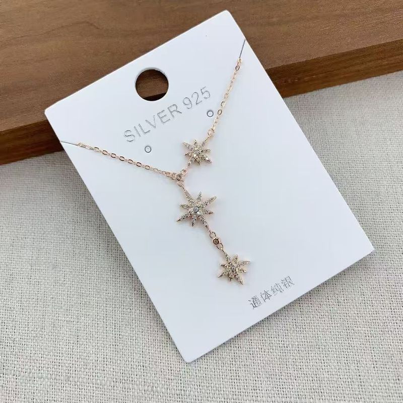 S925纯银超闪八芒星流苏项链轻奢简约百搭时尚气质雪花精致锁骨链|undefined