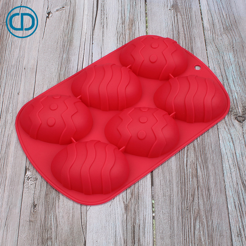 厂家直销fda 6连2款条纹复活节彩蛋硅胶蛋糕模具 蛋形面包烘焙模|ms