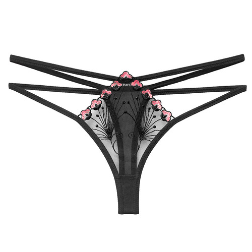 Light luxury embroidered underwear for girls, hollow mesh, breathable, tempting, low-waisted, simple and sexy thong for women, high elasticity and thin style