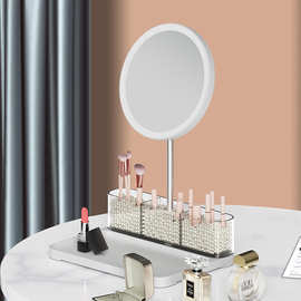 自主设计LED带灯化妆镜智能台式梳妆镜子收纳盒美妆置物架补光镜