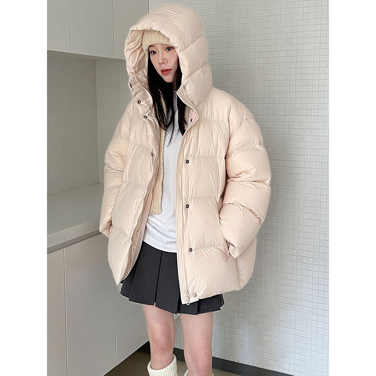 Ns Soft Waxy Puff Style 90 White Duck down Hooded Short Jacket Women's Winter Warm Bread down Jacket Y95