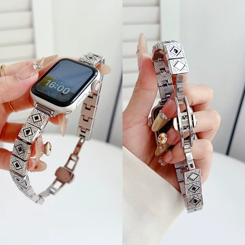 [金属ной стальной браслет для Apple Watch в виде карточной плитки, совместим с Apple Watch S11, 10 поколение, SE, универсальный Ultra]