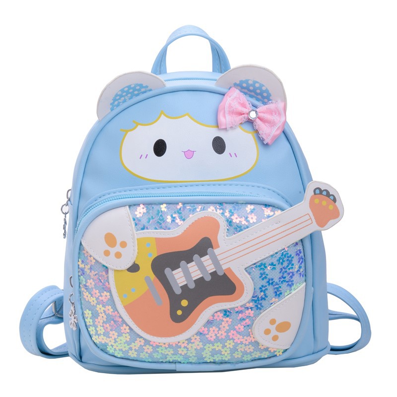 Mochila para niños y niñas de guitarra linda de dibujos animados, mochila para bebés de jardín de infantes, mochila para niños con lentejuelas de moda nueva