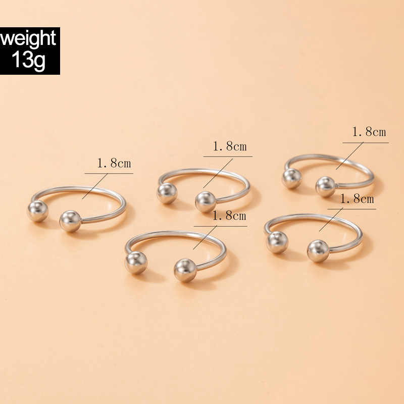 Mode Einfacher Schmuck Runde Perle Offener Ring Fünfteiliges Geometrisch Verstellbares Ringset display picture 1