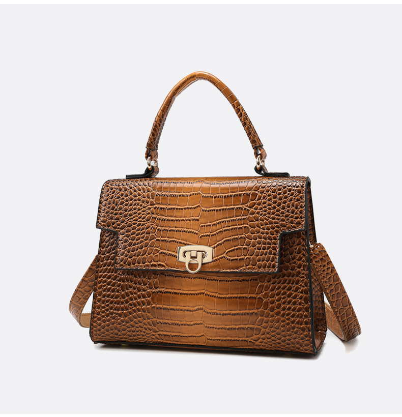 Elegant Crocodile-Textured Shoulder Bag - Vintage Kelly Style Handbag For Women, Crossbody Purse With Multiple Pockets, Fashionable PU Leather Tote_voghion.com