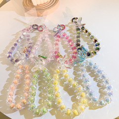 小清新ins彩色水晶珠珠鏈愛心手機掛繩吊墜飾品diy手工串珠鑰匙扣