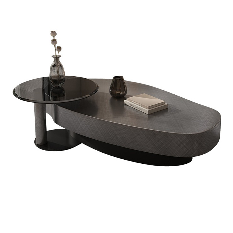 Moderno minimalista mango Oval sala de estar italiana de acero inoxidable Grande y Pequeña mesa de café TV gabinete combinación casa pequeño apartamento