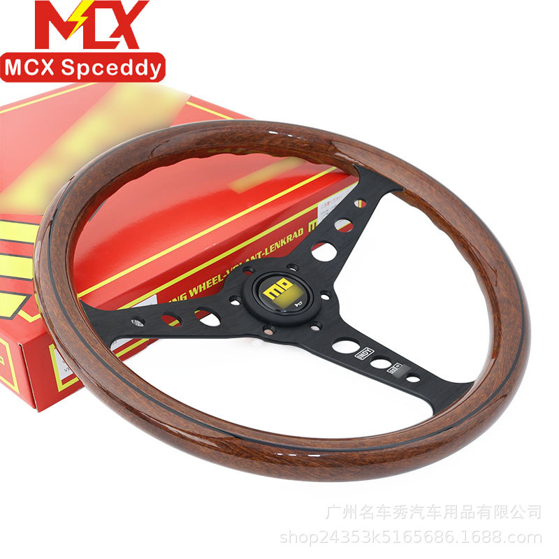 Factory Direct Sales Car Modified Mahogany Classic Steering Wheel 14inch Black Line Flat Competitive Universal Steering Wheel