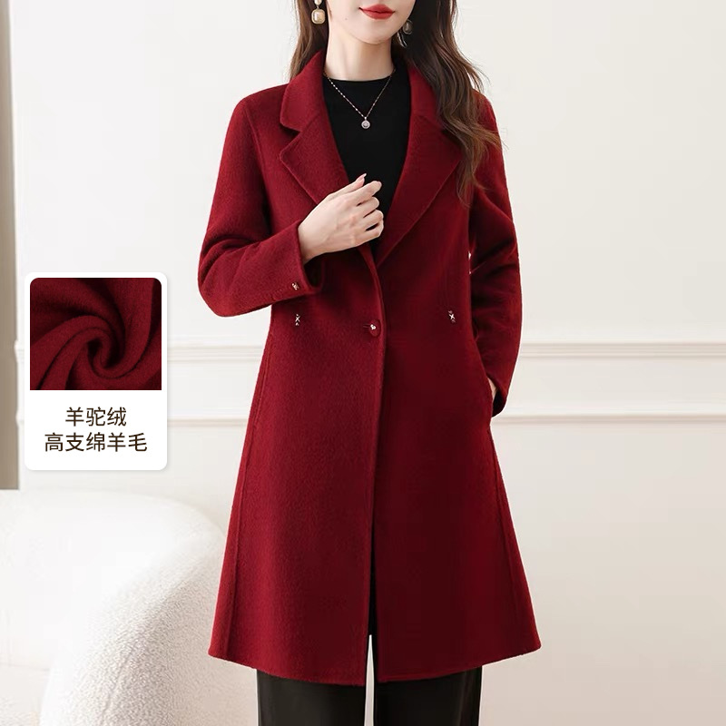 2026新款双面羊绒大衣女纯羊毛呢外套秋冬季中长款西装领毛呢外套