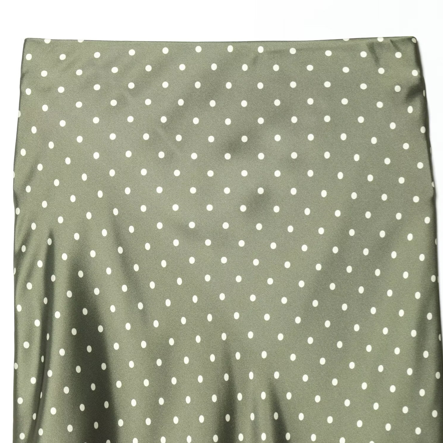 Elegant Midi Skirt With Satin Feel & Polka Dot Pattern For Women, Office To Evening Wear, Black Green White Slate Blue_ecoleips.com