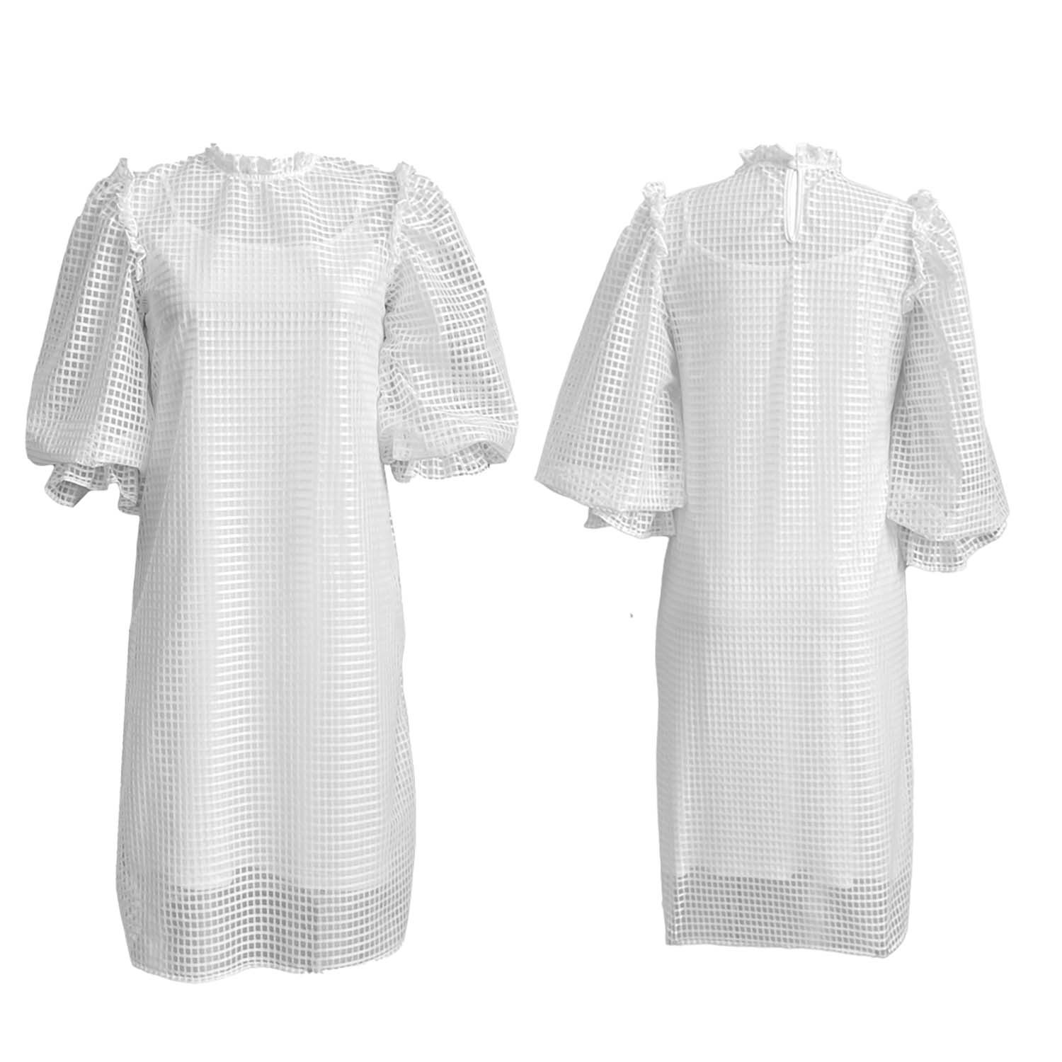 Hollow Out Puff Sleeve Two Piece Dress Solid Color Elegant Design Trendy Style Perfect for Autumn Events Wholesale