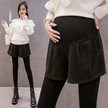 实拍 现货孕妇毛呢春秋冬简约时尚宽松潮妈阔腿孕妇托腹短裤靴裤