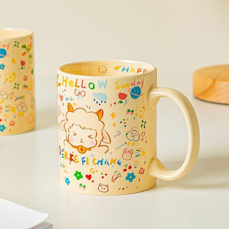 クリーム羊セラミックマグカップ家庭用カップ漫画セラミックカップカップカップカップカップルコーヒーミルクカップ
