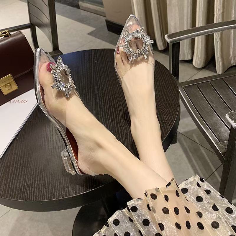 2025 Spring and Summer New Style Pointed Toe One-Line Sunflower High Heels Transparent Crystal Shoes Thick Heel Wine Glass Heel Sandals for Women 2025 Spring and Summer New Style Pointed Toe One-Line Sunflower High Heels Transparent Crystal Shoes Thick Heel Wine Glass Heel Sandals for Women