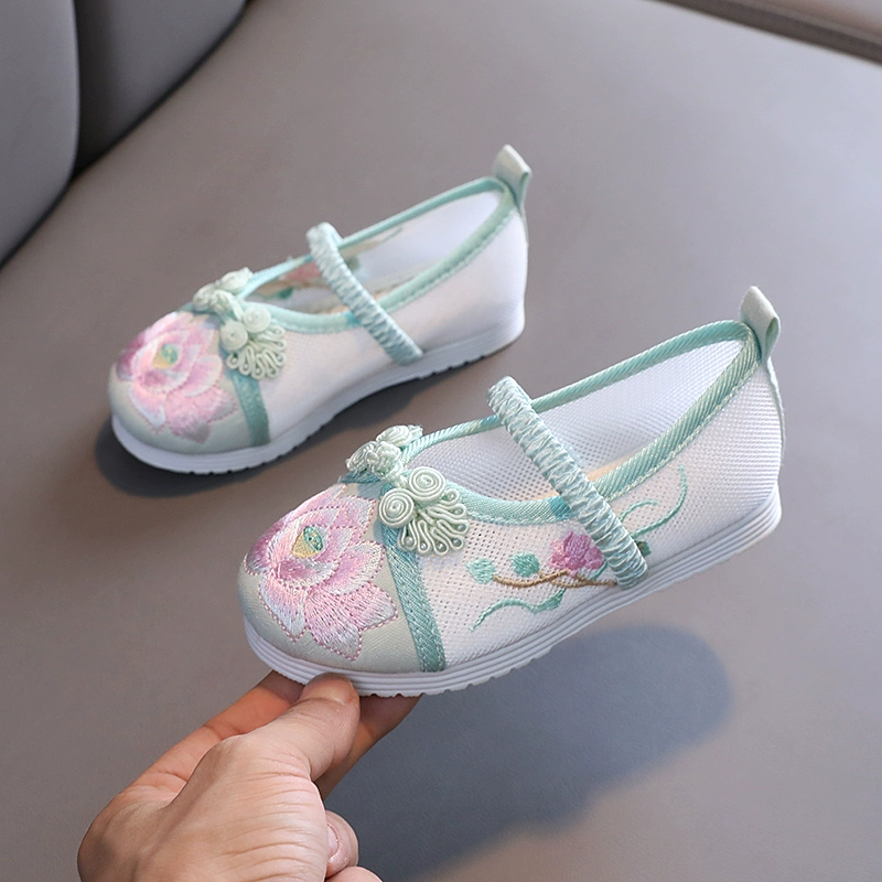 Детские туфли Ханьфу 2025: новая модель, традиционный китайский костюм, вышитые туфли в этническом стиле, сетчатые туфли для девочек