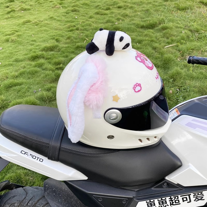 Cute Plush Pink Lop-Eared Rabbit Helmet Decoration Motorcycle Electric Car