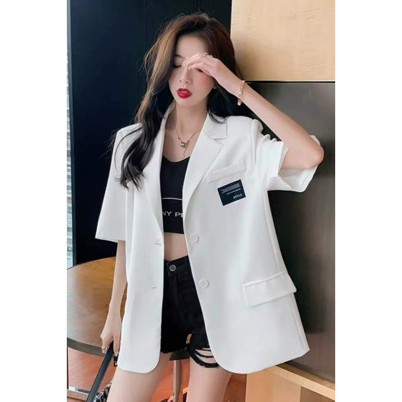 Летний корейский стиль 2025 года, универсальный дизайн, короткий рукав, свободный элегантный жакет, женская мода