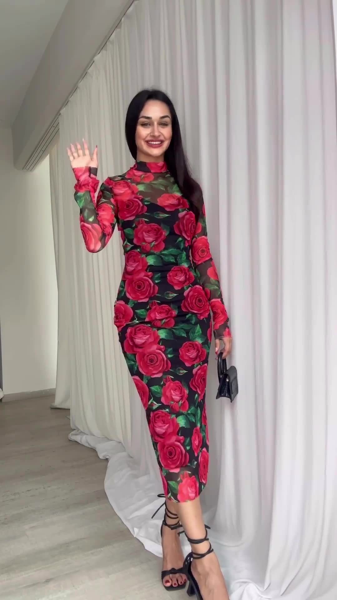 Women's Regular Dress Elegant Round Neck Long Sleeve Flower Maxi Long Dress Daily Street display picture 14