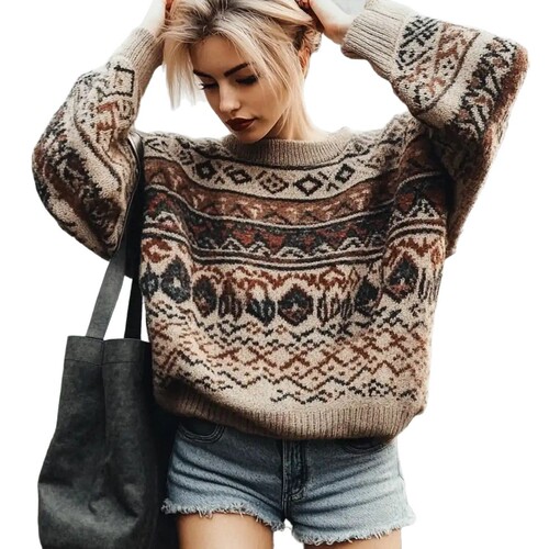 Eurasian Wish New Women's Autumn/Winter Casual Loose Knit Textured Sweater