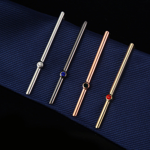 Light and luxurious men's crystal zircon thin tie clip Rose gold exquisite slim crystal tie accessories collar clip