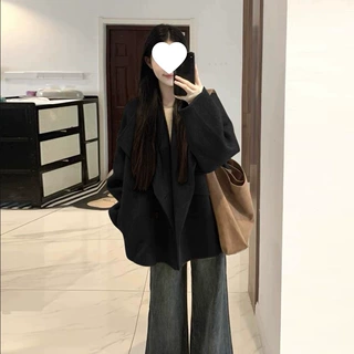 咖杏色单面薄款毛呢子大衣外套女2026春季新款小个子赫本风感