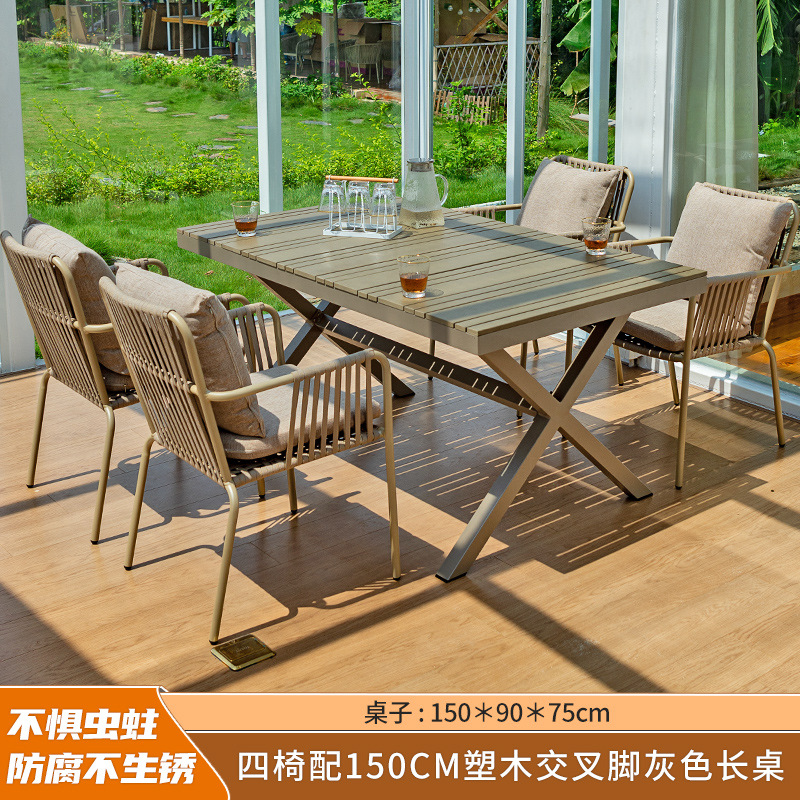 Al Aire Libre mesa y silla patio anticorrosión de madera jardín al aire libre cafetería al aire libre de madera de plástico tabla larga combinación fábrica de Ventas Directas