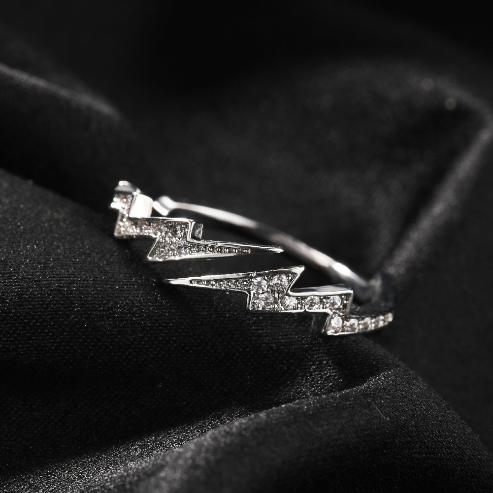 Lightning Diamond Ring Rose Gold Zircon Creative Fashion Jewelry_voghion.com