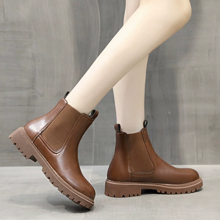 Толстой подошв толстых каблуках Челси табачные сапоги женская осень-зима 2024 новая английская стиль дикие сапоги женская внешняя торговля